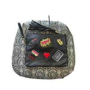 Vintage Vogue Row Womens Tasseled Top Zipper Patches Wallet Pouch Black‎